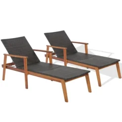 Tangkula 2PCS Adjustable Patio Rattan Lounge Chair Recliner Outdoor Chaise Acacia Wood Frame -Tangkula GUEST 73de4f3f 9434 4d1e 823b fd5d75435e55