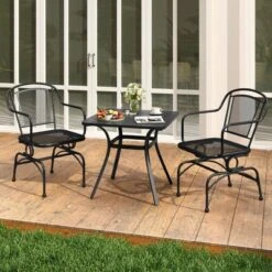 Tangkula Patio Rocking Chairs Set Of 4 W/ Metal Mesh Backrest & Seat Armrests Gentle -Tangkula GUEST 73e2b9cc 8030 44cd 8e0b 0455222e4ae2