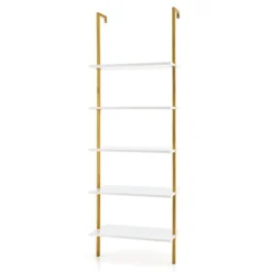 Tangkula 5 Tier Ladder Shelf 71" Open Wall-Mounted Bookcase With Golden Steel Frame 17 Tangkula 5 Tier Ladder Shelf 71" Open Wall-Mounted Bookcase With Golden Steel Frame -Tangkula GUEST 74124fb3 a37d 4a6a ae13 9924950d4b4d