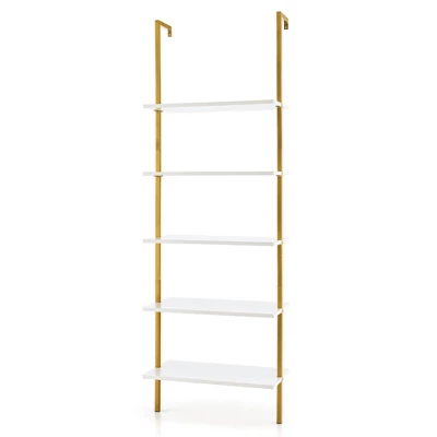 Tangkula 5 Tier Ladder Shelf 71" Open Wall-Mounted Bookcase With Golden Steel Frame 9 Tangkula 5 Tier Ladder Shelf 71" Open Wall-Mounted Bookcase With Golden Steel Frame - Image 9