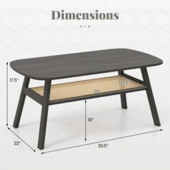 Tangkula 2-Tier Coffee Table W/ Rattan Storage Shelf & Rubber Wood Legs For Living Room -Tangkula GUEST 74327928 27c7 4242 8b72 718c415a0da0