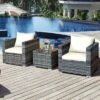 Tangkula 3-Piece Patio Wicker Conversation Set Bistro Rattan Sofa Chair With Washable Cushion