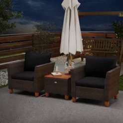 Tangkula 3 PCS Patio PE Wicker Furniture Set Outdoor Conversation Bistro Set W/ Cushions Black -Tangkula GUEST 745d3759 1bb6 48b0 8717 10ea672f499c