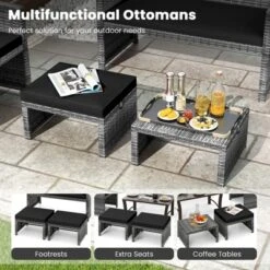 Tangkula 2 Pieces Patio PE Rattan Ottomans With Soft Zippered Cushions For Deck Frame -Tangkula GUEST 74675615 1031 4ea1 b431 bbf178f9c356