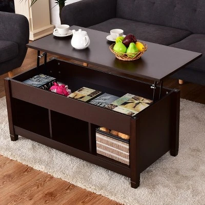 Tangkula Height Adjustable Wood Table Coffee Desk Teapoy Hidden Compartment 2 Tangkula Height Adjustable Wood Table Coffee Desk Teapoy Hidden Compartment - Image 2