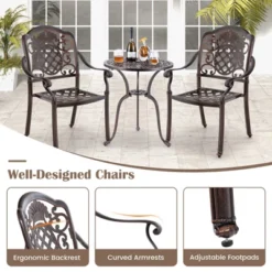 Tangkula 2PCS Cast Aluminum Chairs Outdoor Metal Armchairs W/ Ergonomic Curved Seat Patio