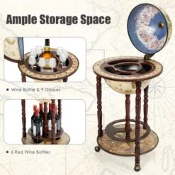 Tangkula 17" Wood Globe Bar Stand 16th Century Italian Rack Drinks Bottle Shelf Cart -Tangkula GUEST 74eb5236 46d3 449c 9207 d805d311da74