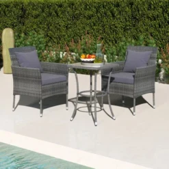 Tangkula 3-Piece Patio Furniture Set PE Wicker Conversation Bistro Set W/ A Tempered Glass Table -Tangkula GUEST 750ddbd7 69b6 47a5 8735 9af3ea0450a9