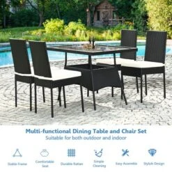 Tangkula 5PCS Patio Wicker Dining Set Outdoor Rattan Furniture Set W/ Cushion -Tangkula GUEST 75b0eff0 21f4 4b8b b39e 675e964846d5