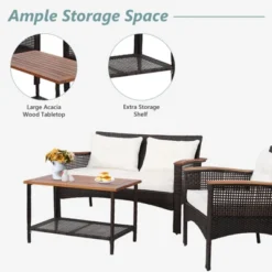 Tangkula 4PCS Rattan Patio Furniture Set Acacia Wood Outdoor Conversation Set W/ Cushions -Tangkula GUEST 75bc9afe 4ea4 4e7d 8f01 89f5611edc33