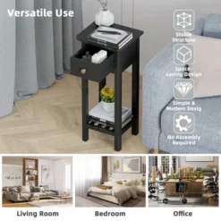 Tangkula 2 Tier End Bedside Sofa Side Table With Drawer Shelf Acacia Wood Nightstand Black -Tangkula GUEST 75f5f8d4 506d 43f8 8125 8c9e0529f67d