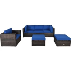 Tangkula 6PCS Rattan Patio Furniture Set Cushioned Sofa Chair Ottoman Turquoise/Red/Navy/Black/White -Tangkula GUEST 75fbf45c 9ec1 45fb 8bba 41ab24c2eb6b
