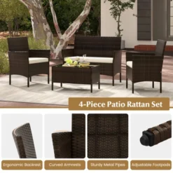Tangkula 4 Piece Patio Rattan Conversation Set Outdoor Wicker Furniture Set W/ Chair Loveseat & Tempered Glass Table Beige/Black/Gray/Navy/Turquoise -Tangkula GUEST 7617a0c4 1d5d 4f3f b0b5 b7a3abe636ba 1