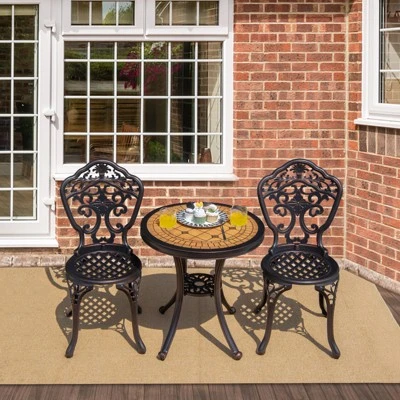 Tangkula 3-Piece Cast Aluminum Bistro Set Outdoor Patio Bistro Table Set Outdoor Round Bistro Table And Chairs For Porch 6 Tangkula 3-Piece Cast Aluminum Bistro Set Outdoor Patio Bistro Table Set Outdoor Round Bistro Table And Chairs For Porch - Image 6