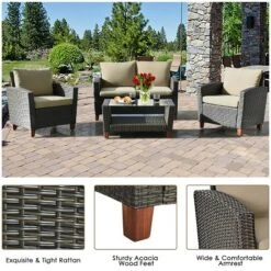 Tangkula 4PCS Cushioned Rattan Conversation Set W/ Coffee Table Patio Outdoor -Tangkula GUEST 76539aea c4ff 4118 8cbe d537943f3403