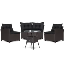 Tangkula 4PCS Wicker Patio Sofa Set Rattan Outdoor Furniture Set W/ Black Cushions