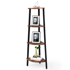 Tangkula 4-layers Corner Shelf Metal Storage Rack Bookcase Display Stand Wood -Tangkula GUEST 76a2484c 943f 4d9c a4fc a781fdb3fce8