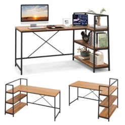 Tangkula 59 Inch L-Shaped Computer Desk Large Reversible Corner Desk W/ Open Storage Shelves Space-Saving Writing Study Table PC Laptop Gaming Desk Black/White + Natural/Black + Walnut -Tangkula GUEST 76c879c4 0958 4cd6 bf0f a5be27f7b4e2