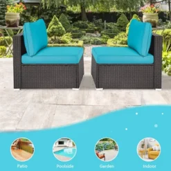 Tangkula 2PCS Patio Wicker Rattan Sectional Armless Chair Sofa W/ Turquoise Cushion -Tangkula GUEST 76daf30c 44f1 4917 b84d d2a23437adf6
