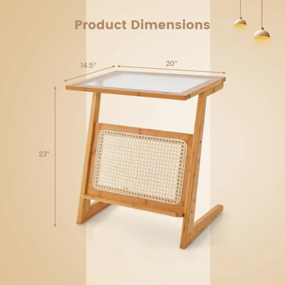 Tangkula 1pc/2pcs Z-shaped Side Table W/ Rattan Shelf Glass Top End Table W/ Magazine Rack Space-saving Sofa Side Bedside Table 8 Tangkula 1pc/2pcs Z-shaped Side Table W/ Rattan Shelf Glass Top End Table W/ Magazine Rack Space-saving Sofa Side Bedside Table - Image 8