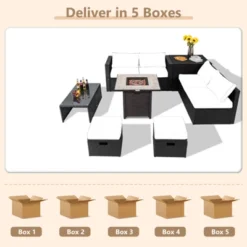 Tangkula 9 Pieces Outdoor PE Rattan Wicker Sectional Sofa With 42" Gas Fire Pit Table Space-Saving Patio Conversation Set With Storage Box Black/Grey/Navy/Red/Turquoise/Off White -Tangkula GUEST 7819ae60 1d23 4fee 878d fe6139aef87f