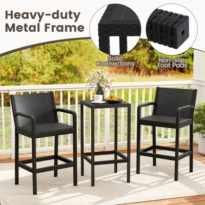Tangkula 3 Piece Patio Bar Set Bistro Table & Chairs W/ Heavy-Duty Metal Frame 4 Tangkula 3 Piece Patio Bar Set Bistro Table & Chairs W/ Heavy-Duty Metal Frame - Image 4