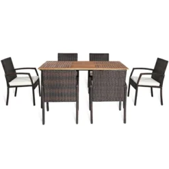 Tangkula 7PCS Patio Dining Furniture Set W/ Wooden Tabletop Cushion Umbrella Hole -Tangkula GUEST 78441048 e7a0 4d45 b67b 7b9acae0f76e