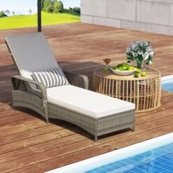 Tangkula Outdoor 6-Position Adjustable Chaise Patio Recliner W/ Backrest Cushion & Pillow