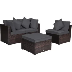 Tangkula 4PCS Rattan Patio Conversation Furniture Set Yard Outdoor W/ Grey Cushion -Tangkula GUEST 7884c0ed 2168 43c7 bdec fe107fe1b053