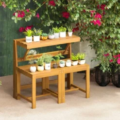 Tangkula 3-in-1 Outdoor Acacia Wood Loveseat Bench Furnitur W/ Slatted Seat For Garden 11 Tangkula 3-in-1 Outdoor Acacia Wood Loveseat Bench Furnitur W/ Slatted Seat For Garden -Tangkula GUEST 788d9ecb a68d 4592 b942 27a92c7d655a