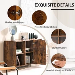 Tangkula 3-Tier Wood Bookcase 6 Cube Bookshelf W/ Door Wheels Display Cabinet -Tangkula GUEST 7928fd58 d72c 4619 95f8 ada125c9ca94