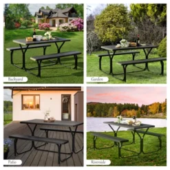Tangkula Outdoor Picnic Table Bench Set Patio Camping Table W/Steel Frame & Wood Texture Tabletop For Garden -Tangkula GUEST 7932be52 8a0d 4e29 87fe 07b35f5420ca
