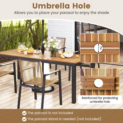 Tangkula 9-Piece Outdoor Patio Furniture W/ Large Wooden Tabletop & Umbrella Hole 5 Tangkula 9-Piece Outdoor Patio Furniture W/ Large Wooden Tabletop & Umbrella Hole - Image 5
