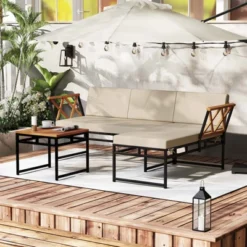 Tangkula Set Of 3 L-Shaped Outdoor Furniture Set Acacia Wood Patio Sectional Cushioned Conversation Sofa With Square Coffee Table 11 Tangkula Set Of 3 L-Shaped Outdoor Furniture Set Acacia Wood Patio Sectional Cushioned Conversation Sofa With Square Coffee Table -Tangkula GUEST 7967de40 d76b 493c a268 7b6187af911e