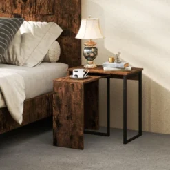Tangkula Nesting Coffee Table Set Of 2 Modern Accent Sofa Side Tables W/ Faux Wood Top & Heavy Duty Metal Frame -Tangkula GUEST 79731ddf 3e3c 457d 8651 07bb00c726aa