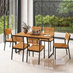 Tangkula 7 PCS Outdoor Dining Set For 6 Acacia Wood Rectangular Table & 6 Armless Chairs -Tangkula GUEST 7975e840 b217 469f 8ab7 07edb874754f