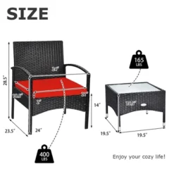 Tangkula 3 PCS Patio Wicker Rattan Furniture Set Coffee Table & 2 Rattan Chair W/ Cushion Red -Tangkula GUEST 79922758 8d5f 433a b691 01e7e4b182ae