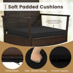 Tangkula 3 PCS Rocking Set Wicker Rocking Chairs W/ 2-Tier Coffee Table Patio Black -Tangkula GUEST 79b69834 f026 4197 a924 98e99a3a6e3d