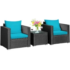 Tangkula 3PCS Patio Rattan Furniture Conversation Set With 2 Cushioned Sofas & Coffee Table For Outdoor -Tangkula GUEST 79c28d2f 89e0 487e 980b 1e2a2cbe3181