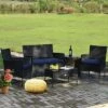Tangkula 8PCS Outdoor Furniture Set Patio Rattan Conversation Set W/ Navy & Off White Cushion