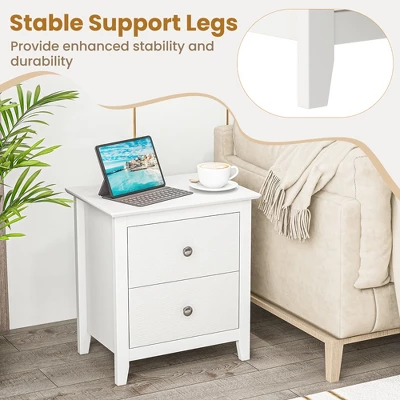 Tangkula 2PCS Modern Nightstand W/ Storage 2 Drawers And Support Legs For Bedroom White 6 Tangkula 2PCS Modern Nightstand W/ Storage 2 Drawers And Support Legs For Bedroom White - Image 6
