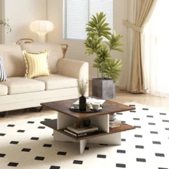 Tangkula 2-Tier Square Coffee Table 24" Living Room Center Table With 4 Storage Compartments -Tangkula GUEST 7a08fc85 907f 4f9f 88c1 9b7deb630f3e