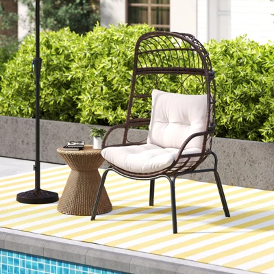 Tangkula PE Wicker Egg Chair Patio Cocoon Lounger W/ Comfortable Cushions & Metal Frame 1 Tangkula PE Wicker Egg Chair Patio Cocoon Lounger W/ Comfortable Cushions & Metal Frame