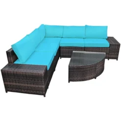 Tangkula 6-Piece Outdoor Rattan Conversation Set Sectional Sofa Set With Arc-Shaped Table -Tangkula GUEST 7a63f643 091a 43bc 85d8 ee1090e4babb