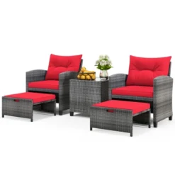 Tangkula 5-Piece Outdoor PE Rattan Conversation Set Wicker Patio Furniture Set With Cushion Ottoman & Coffee Table Red 13 Tangkula 5-Piece Outdoor PE Rattan Conversation Set Wicker Patio Furniture Set With Cushion Ottoman & Coffee Table Red -Tangkula GUEST 7a8c7527 753b 44e4 b395 9b6ec7fa8d16