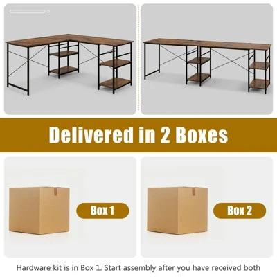Tangkula Large L-shaped Computer Desk 60” Convertible Corner Desk With 4 Storage Shelves 95” 2-Person Long Study Writing Workstation Black/Rustic Brown/Natural/Grey 8 Tangkula Large L-shaped Computer Desk 60” Convertible Corner Desk With 4 Storage Shelves 95” 2-Person Long Study Writing Workstation Black/Rustic Brown/Natural/Grey - Image 8