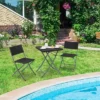 Tangkula 3PCS Patio Bistro Set Folding Wicker Chairs & Table Outdoor Patio Furniture Set