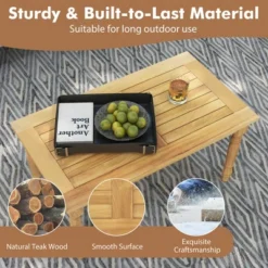 Tangkula Patio Coffee Table W/ Solid Teak Wood Structure Slatted Tabletop For Backyard -Tangkula GUEST 7af46f64 a24b 4b8c a564 cb46cf130b53