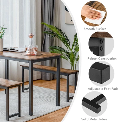 Tangkula 3pcs Dining Table Set For 4 Modern Industrial Counter Height Kitchen Table Set With 2 Benches For Dining Room Natural/Brown 7 Tangkula 3pcs Dining Table Set For 4 Modern Industrial Counter Height Kitchen Table Set With 2 Benches For Dining Room Natural/Brown - Image 7