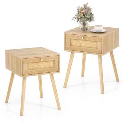 Tangkula 2 PCS Nightstand Bedside Sofa Table With Rattan Drawer For Bedroom & Living Room 9 Tangkula 2 PCS Nightstand Bedside Sofa Table With Rattan Drawer For Bedroom & Living Room - Image 9